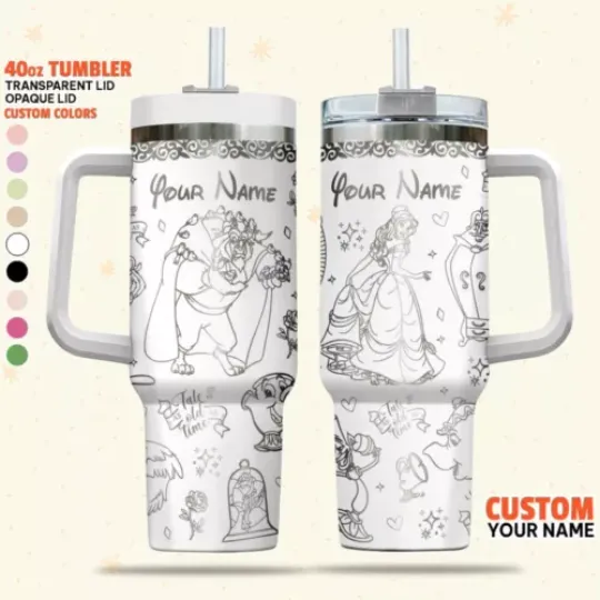 Custom Disney Beauty and the Beast Couple Tumbler, Personalized Disney Character
