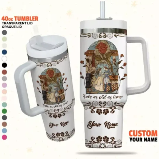Custom Disney Beauty and the Beast Tale as old as time Colorful Tumbler, Disney