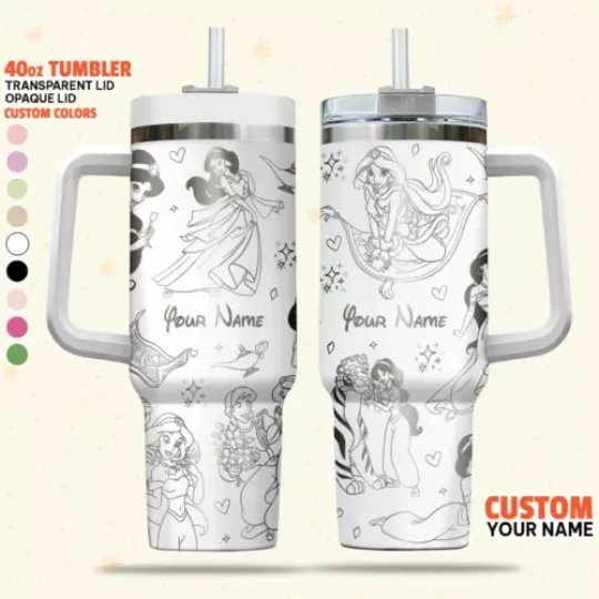 Custom Disney Aladdin Jasmine Tumbler, Personalized Name tumbler, Disney