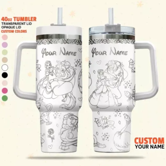 Custom Disney Beauty and the Beast Cute Tumbler, Personalized Disney Characters