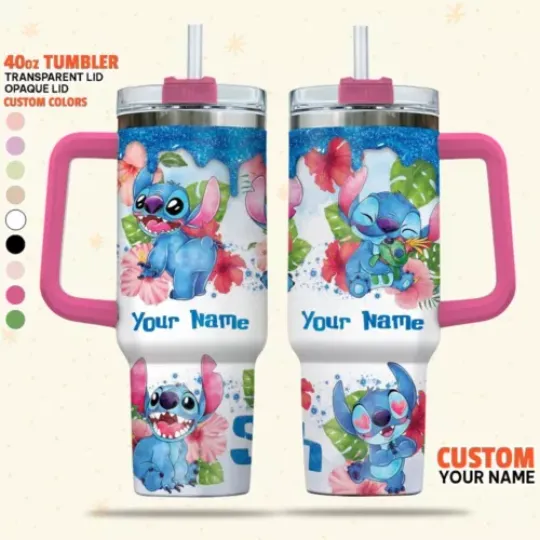 Custom Disney Stitch Hot Tumbler, Custom Disney Characters 40oz Tumbler