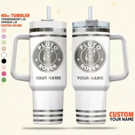Custom Disney Pluto Coffee Logo Tumbler, Personalized 40oz Tumbler With Handle