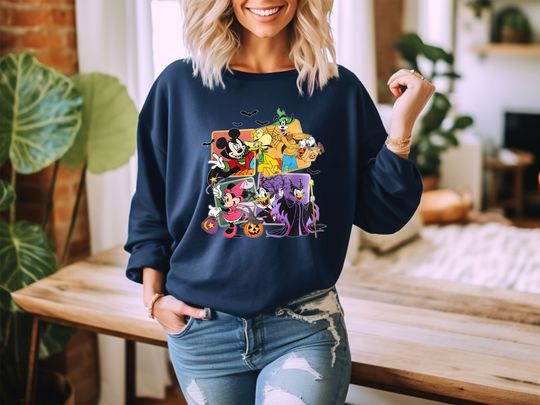 Vintage Halloween Family Sweatshirt, Retro Mickey And Friends Halloween Party Tops, Disney Halloween Family Gift