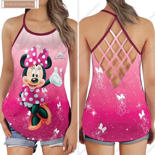 Minnie Mouse Criss Cross Tank Top, Minnie Face Tank Top, Disney Minnie Summer Tank Top