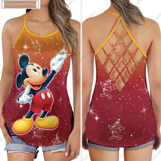 Mickey Mouse Criss Cross Tank Top, Mickey Face Tank Top, Disney Mickey Summer Tank Top
