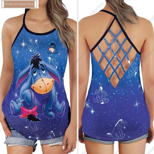 Eeyore Cross Tank Top, Eeyore Cartoon Hollow Vest, Disney Eeyore Yoga Tank Top