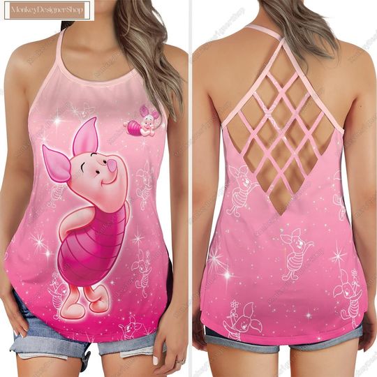 Piglet Criss Cross Tank Top, Pooh Piglet Yoga Tank Top, Disney Piglet Workout Tank Top