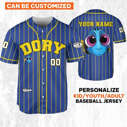 Personalize Finding Nemo Baby Dory Blue Jersey, Disney Baseball Jersey Sports