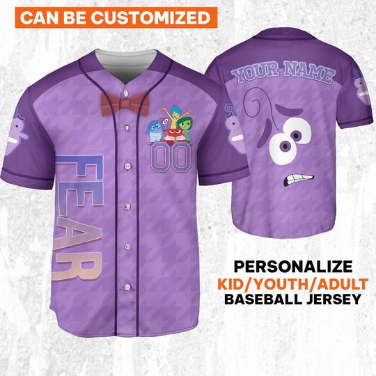 Custom Inside Out Fear Purple Cosplay Jersey, Disney Baseball Jersey Sports
