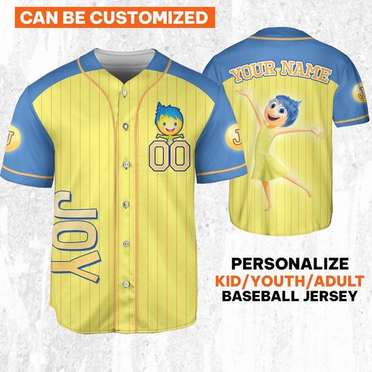 Custom Inside Out Joy Yellow Fun Jersey, Disney Baseball Jersey Sports