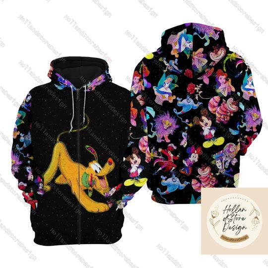 Halloween Pluto Hoodie, Disney Pluto Sweatshirt, Mickey And Friends 3D Zip Hoodie
