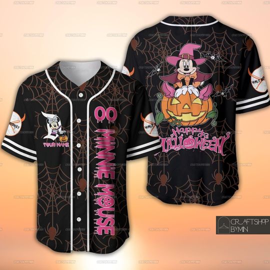Custom Minnie Mouse Halloween Baseball Jersey, Disneyland Baseball Jersey