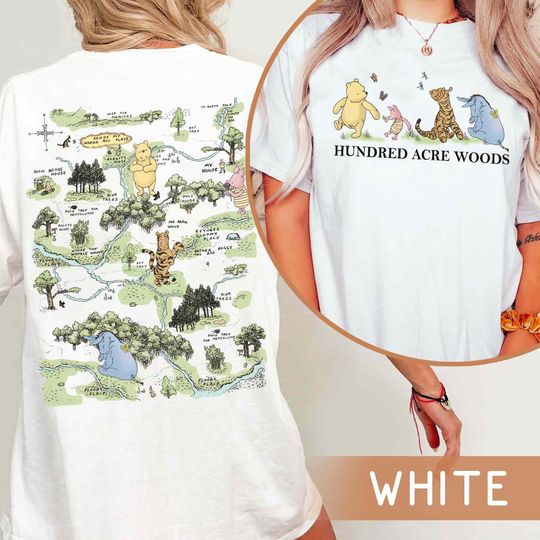 Two Sided Winnie The Pooh Honey Co Hundred Acre Wood Map Shirt, Pooh Eeyore Tigger Piglet Vintage Disney Tee, Disneyland Trip