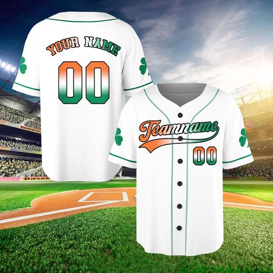 Personalized St. Patrick's Day Baseball Jersey, Irish Shamrock Shirt, Custom Baseball Jersey, St Patricks Day Shirt, Baseball Team Shirt