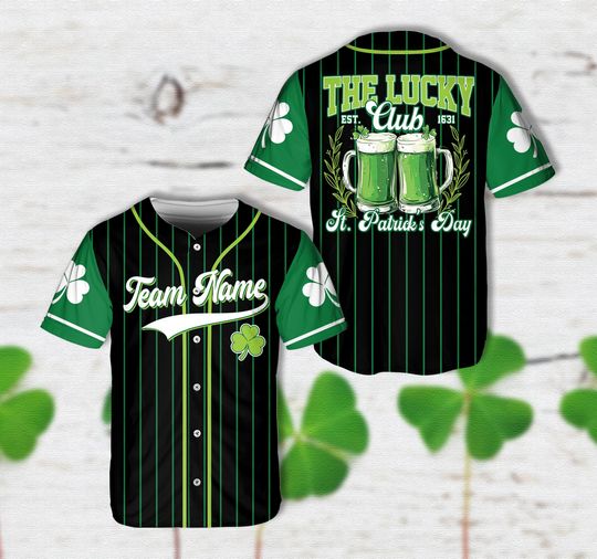 Personalized Name St Patrick's Day Baseball Jersey, Custom Color Lucky Club Green Beer Jersey St Patty's Day Drinking Shirt Irish Party Gift