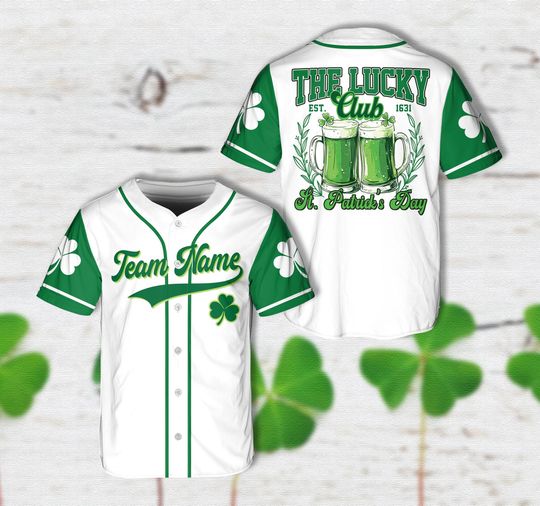Discover Personalized Name St Patrick's Day Baseball Jersey, Custom Color Lucky Club Green Beer Jersey St Patty's Day Drinking Shirt Irish Party Gift