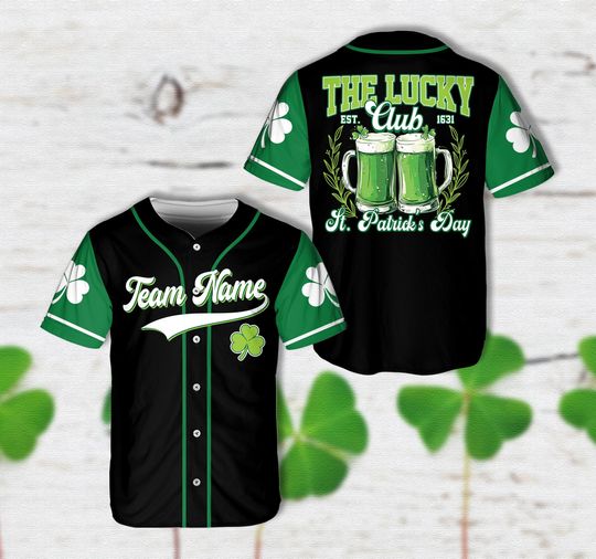 Personalized Name St Patrick's Day Baseball Jersey, Custom Color Lucky Club Green Beer Jersey St Patty's Day Drinking Shirt Irish Party Gift