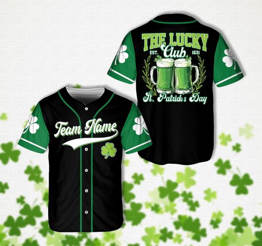 Personalized Name St Patrick's Day Baseball Jersey, Custom Color Lucky Club Green Beer Jersey, St Paddy's Day Drinking Shirt Irish Pub Shirt