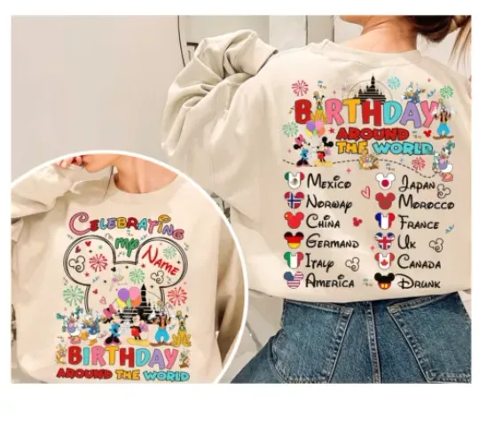 2-sided Epcot Celebrating My Birthday Disney Mickey & Friends Unisex Tee 551222