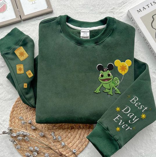 Embroidered Pascal Best Day Ever Sweatshirt, Disney Tangled Sun Lantern Embroidery Shirt, Rapunzel Princess Sweater, Disneyland Trip 2025