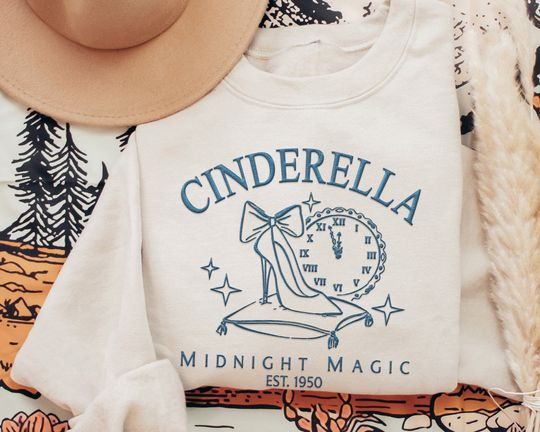 Embroidered Cinde Shoe Midnight Magic 1950 Sweatshirt, Disney Princess Embroidery Shirt, Magic Kingdom Park, Disneyland Family Trip,