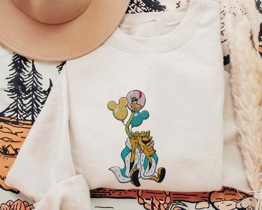 Embroidered Mickey Balloon Prince John And Sir Hiss Sweatshirt, Disney Robin Hood Villains Embroidery Shirt, Disney Word, Disneyland Trip