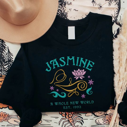 Embroidered Jasmine Est 1992 A Whole New World Sweatshirt, Aladdin Disney Princess Embroidery Shirt, Disneyland Family Trip, Magic Kingdom