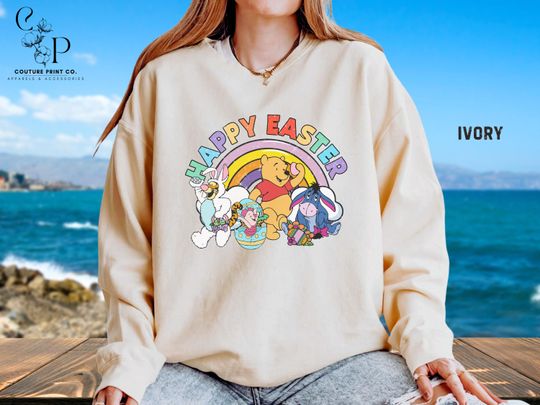 Discover Winnie The Pooh and Friends Easter Comfort Colors Lightweight Sweatshirt, Happy Easter Retro Disney Shirt, Pooh Bear Fan Lover Unisex Gift