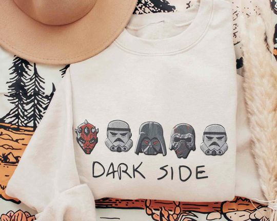Embroidered Vintage Chibi Star Wars Dark Side Sweatshirt, Darth Vader Maul Stormtrooper Embroidery, Hollywood Studio Galaxy's Edge Trip