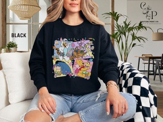 Winnie The Pooh and Friends Easter Comfort Colors Lightweight Sweatshirt, Happy Easter Retro Disney Shirt, Pooh Bear Fan Lover Unisex Gift