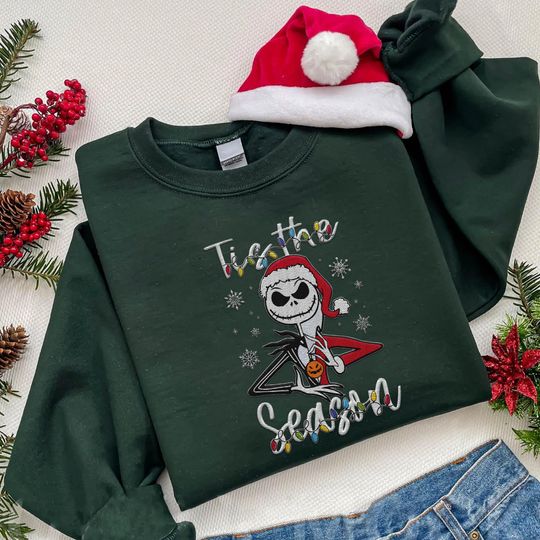 Embroidered Disney Christmas Jack Tis The Season Sweatshirt, The Nightmare Before Christmas Embroidery Shirt, Mickey's Very Merry Xmas Party
