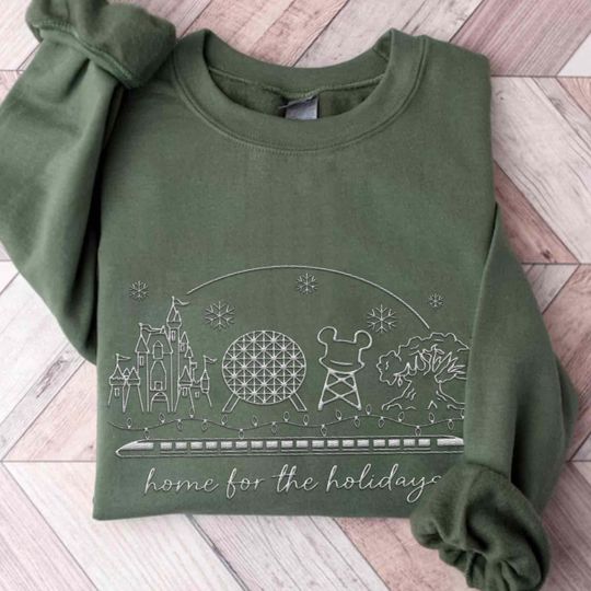 Discover Embroidered Disney Christmas Home For The Holiday Sweatshirt, Xmas Epcot Embroidery Shirt, Mickey's Very Merry Xmas Party, Disneyland Trip