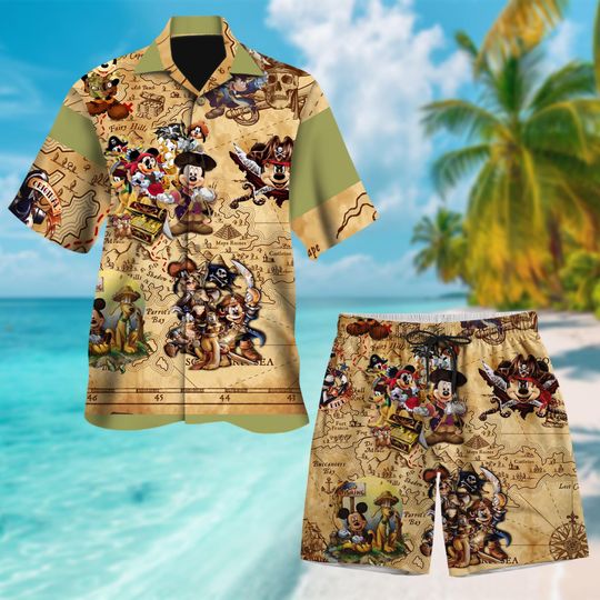 Mouse Pirate Adventure Hawaii Shirt, Treasure Hunting Button Up Shirt Holiday, Mouse And Friend Hawaiian Shirt, Duck 3D All Over Print Shirt