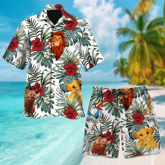The Lion King Hawaiian Shirt, Simba, Nala, Pumbaa Animal Kingdom Safari Hawaii Shirt, Lion All Over Print Shirt, Tropical Family Button Up