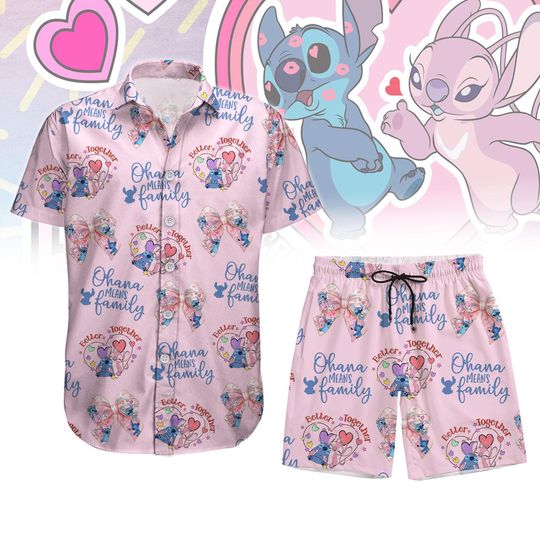 Stitch And Angel Button Shirt,  Ohana Means Family Shirt, Magic Kingdom Shirt, Disney Couple Shirt, Lilo And Stitch Merch, Gift For Fan