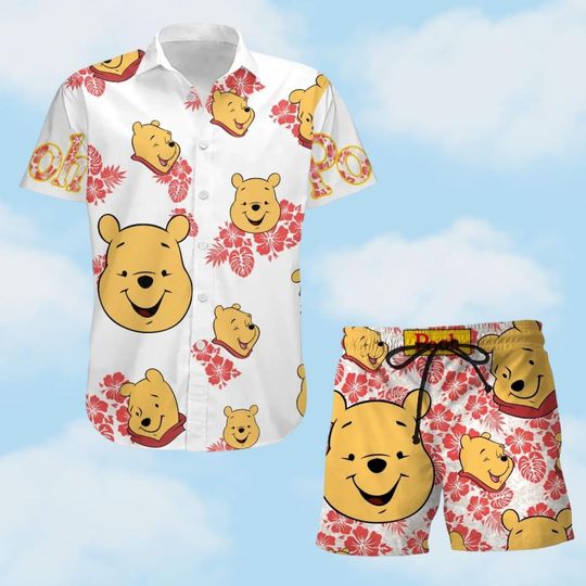 Winnie The Pooh Button Shirt, Funny Honey Bear Character Hawaiian Shirt, Pooh Bear Short Man, Disney Trip Shirt, Magic Kingdom Merch