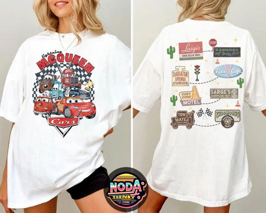 Discover Two-sided Disney Lightning Mcqueen Comfort Colors Shirt, Disney Cars Land Sweatshirt, Disney Pixar Cars Shirt, Disney Family Vacation Shirt