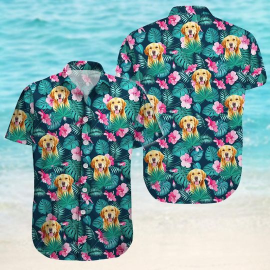 Golden Retriever Button Shirt, Cute Dog Hawaiian Shirt, Funny Animal Shirt, Tropical Hawaii Shirt, Golden Lovers Shirt, Pet Lovers Gift