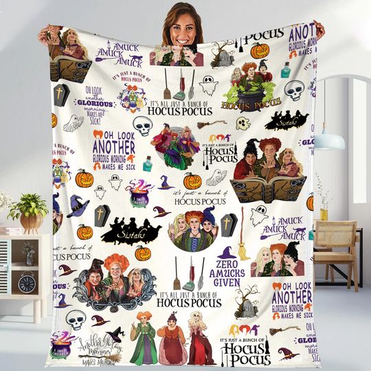 Disneyland Hocus Poucs Blanket, Sanderson Sisters Blanket, It's Just A Bunch Blanket, Halloween Witch Blanket, I Smell Children Blanket