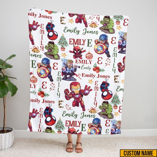 Custom Avengers Capital Christmas Blanket, Super Hero Christmas Fleece Blanket, Thor Christmas Blanket, Iron Man Blanket, Birthday Boy Gift