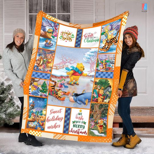 Disneyland Winnie The Pooh Christmas Blanket, Pooh Tigger Piglet Eeyore Fleece Blanket, Pooh Bear Disneyland Throw Blanket, Christmas Gift