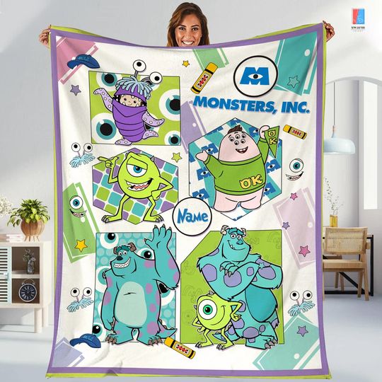 Custom Monsters Inc Blanket , James P. Sullivan Blanket , Mike Wazowski Blanket, Monsters University Blanket, Monsters Birthday Boy Blanket