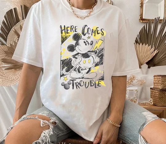 Mickey Shirt, Disney's Mickey Mouse, Here Comes Trouble Graphic Tee, Disney Mickey Shirt
