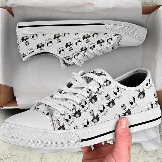 Jack Skellington Patterns White Black Full Print Disney Cartoon Low Top Sneakers