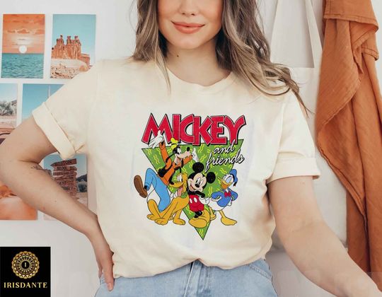 Disney Mickey And Friends Group Shot Patterned Portrait Shirt