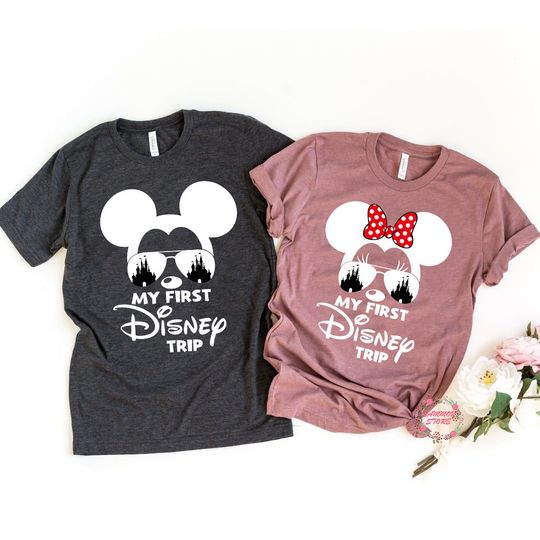 Mickey Aviator Shirt, Minnie Sunglasses Shirts , My First Disney Trip 2023 Shirt, Disney Castle Shirt