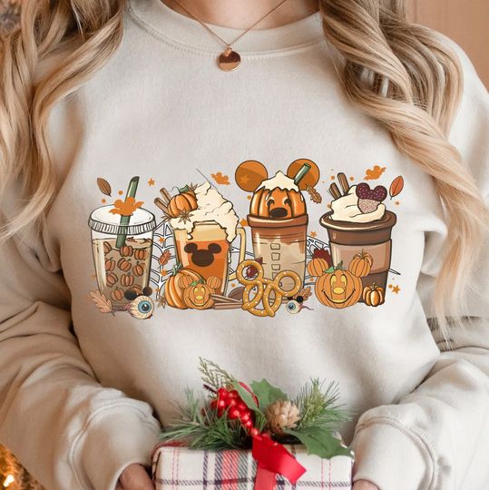 Discover Disney Mickey Halloween Pumpkin Latte Drink Cup Pumpkin Spice Sweatshirt