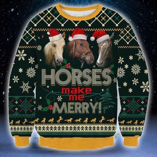3D Horse Make Me Merry Ugly Christmas Sweater