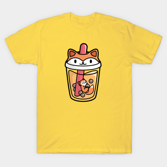 Bubble Tea with Cute Kawaii Fox Inside - Bubble Tea - T-Shirt