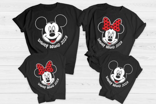 Disney Matching Disney Bound 2023 Mickey face Minnie Face with Bow Holiday Family Black tee